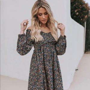 Off the shoulder midi dress.